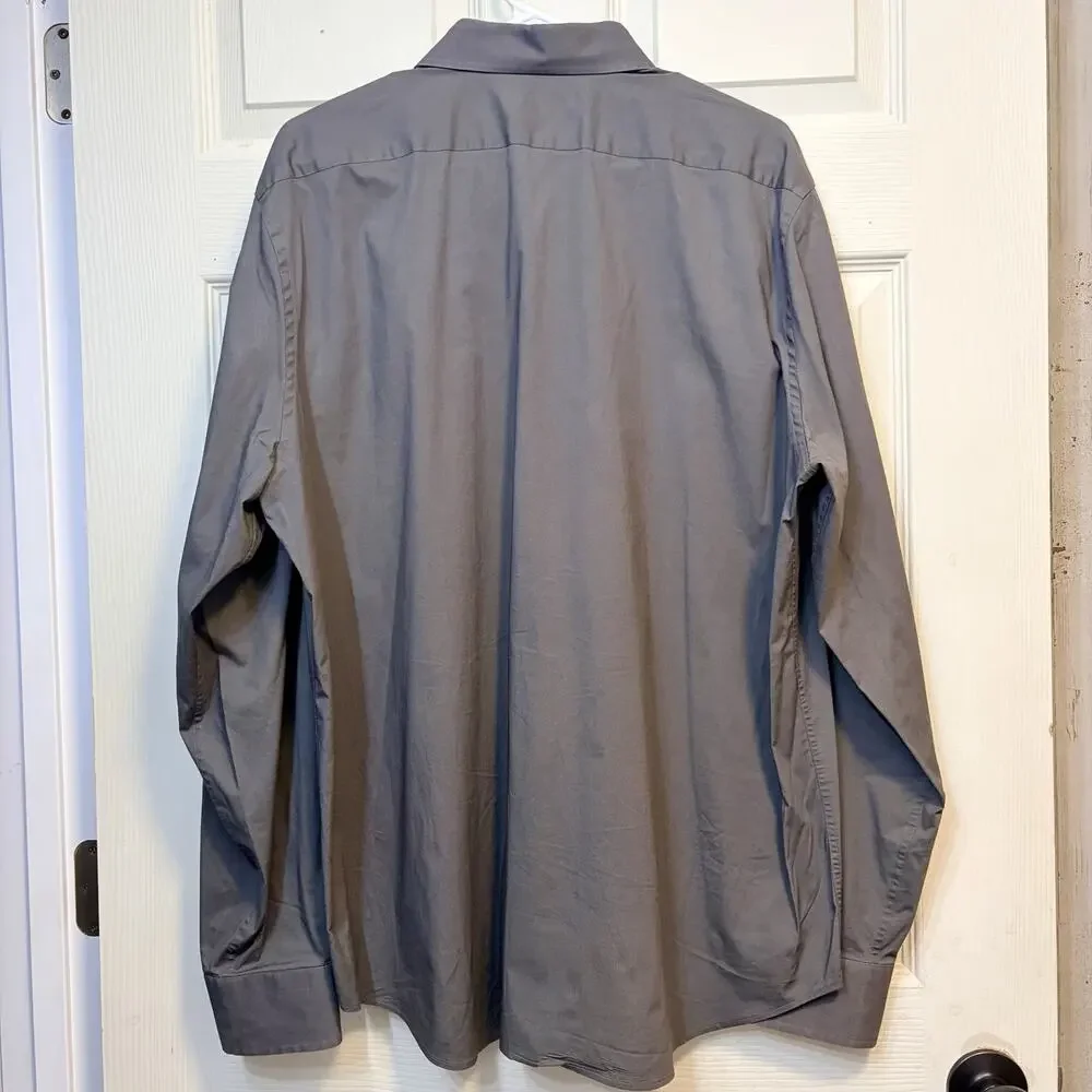 Express Modern Fit XL 17-17.5 Gray Stretch Cotton Button Front Dress Shirt